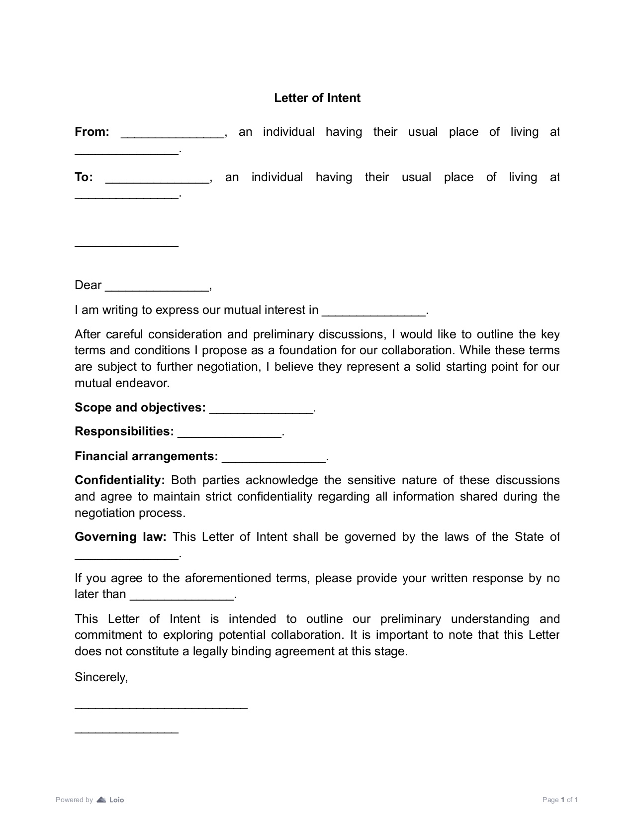 Letter of Intent (LOI) Preview