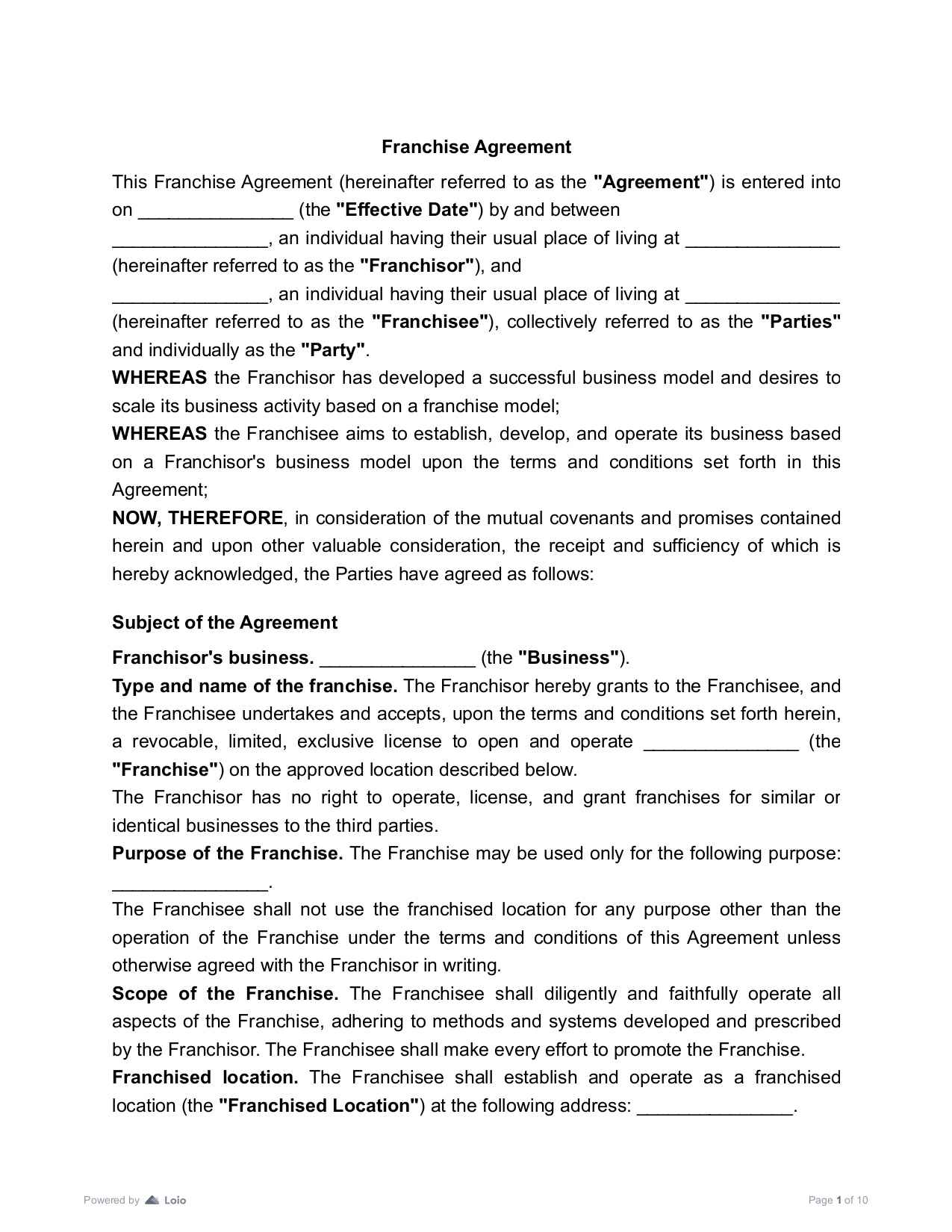 Franchise Agreement Preview