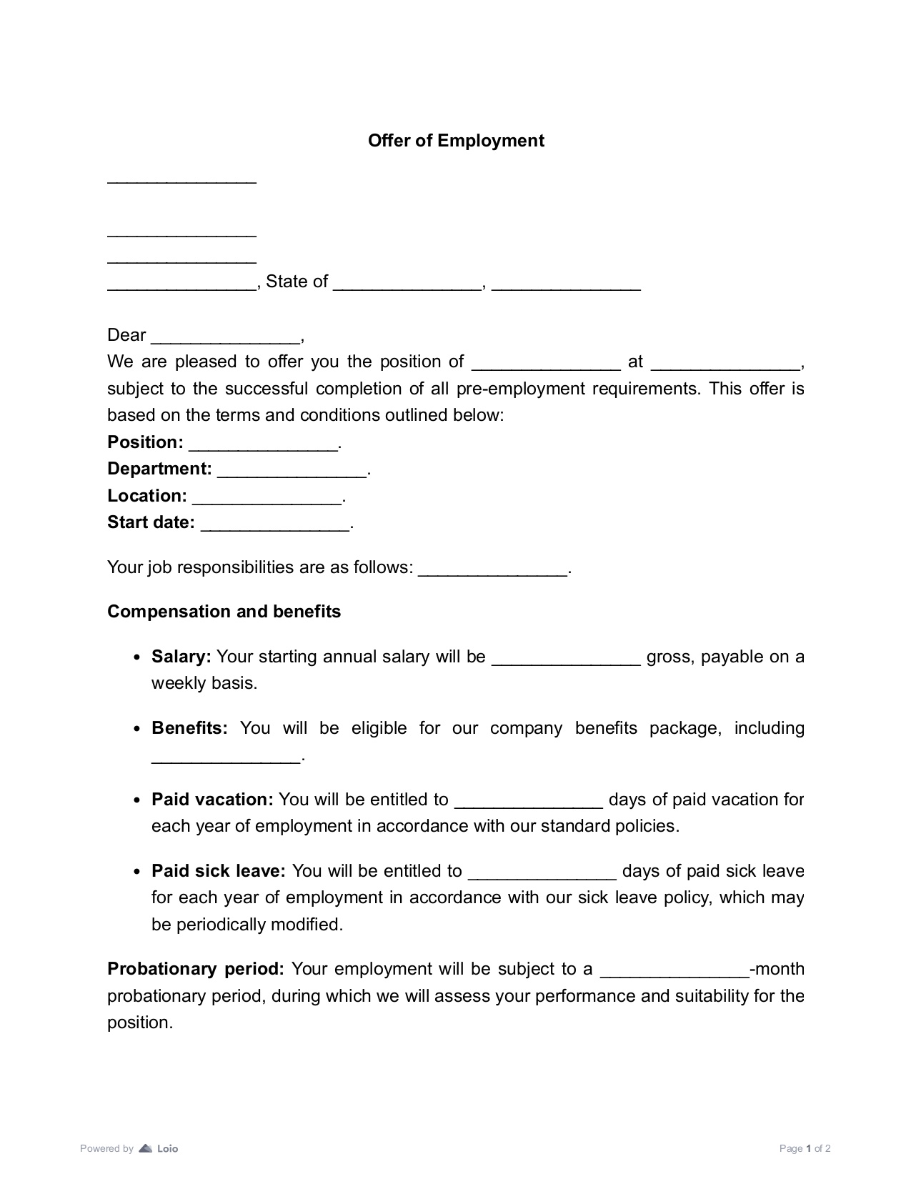 Offer of Employment Preview